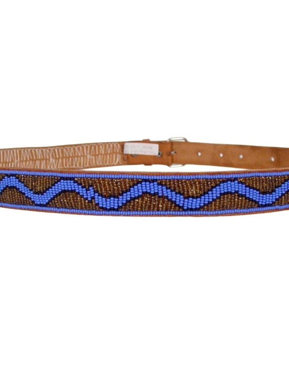 HANDMADE Beaded Gold Blue Belt Unisex Size L/XL - Picture 3 of 6